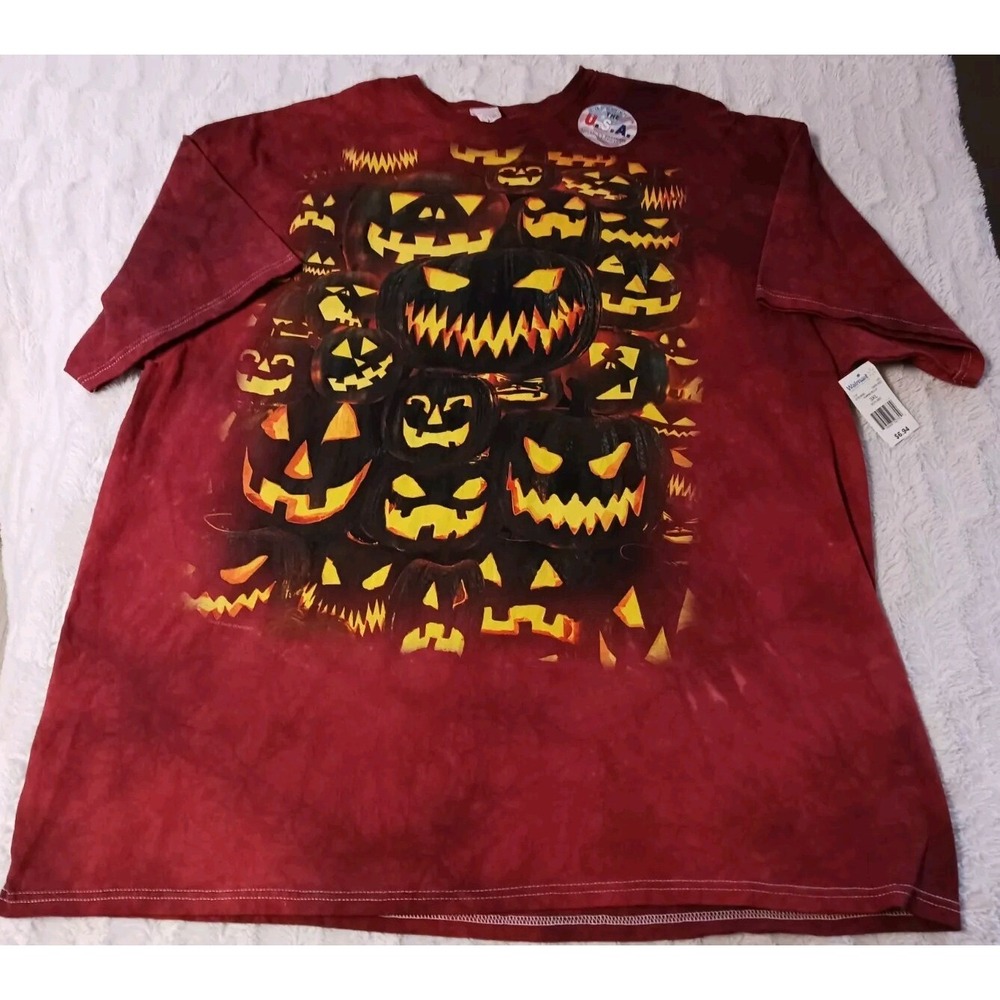 NWT Halloween Jack O Lantern T Shirt Delta Pro Weight Red Tie Dye Size 3XL